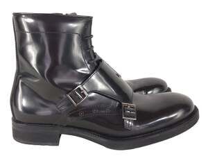 Hugo Boss Monk Strap Boots US 9 IT 42 Mens Black Leather Lace Up Zip $450